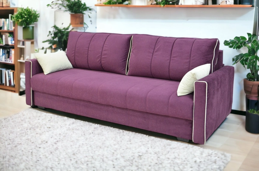 Диван прямой Бали 3, Puma violet, Puma vanilla