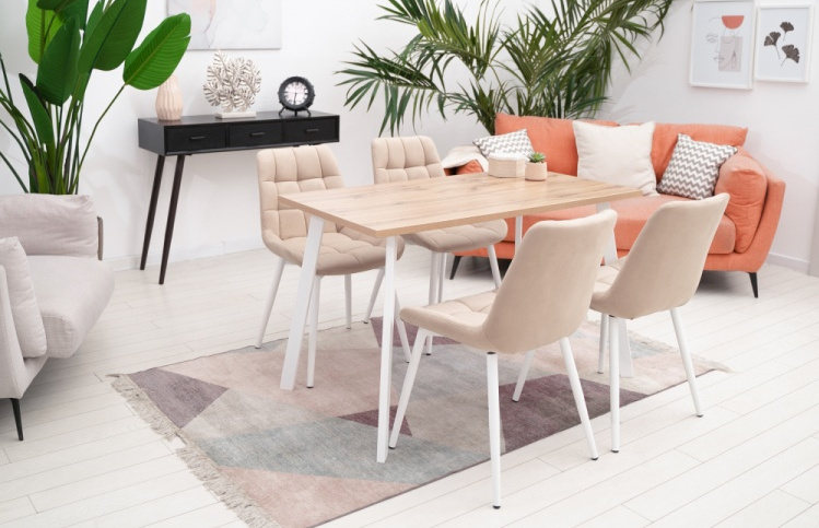 Кухонный стол Тринити Лофт, 120x60, ЛДСП, дуб делано светлый, каркас матовый белый