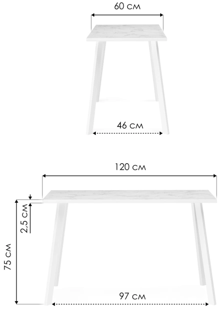 Кухонный стол Тринити Лофт, 120x60, ЛДСП, дуб делано светлый, каркас матовый белый