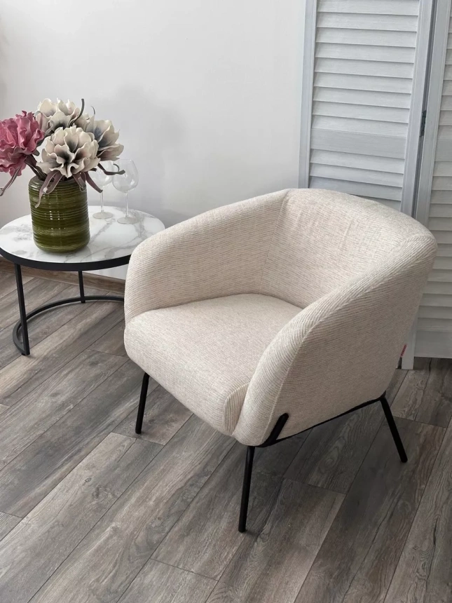 Стул-кресло Harper, Modica-040 бежево-белый, ткань, черный каркас