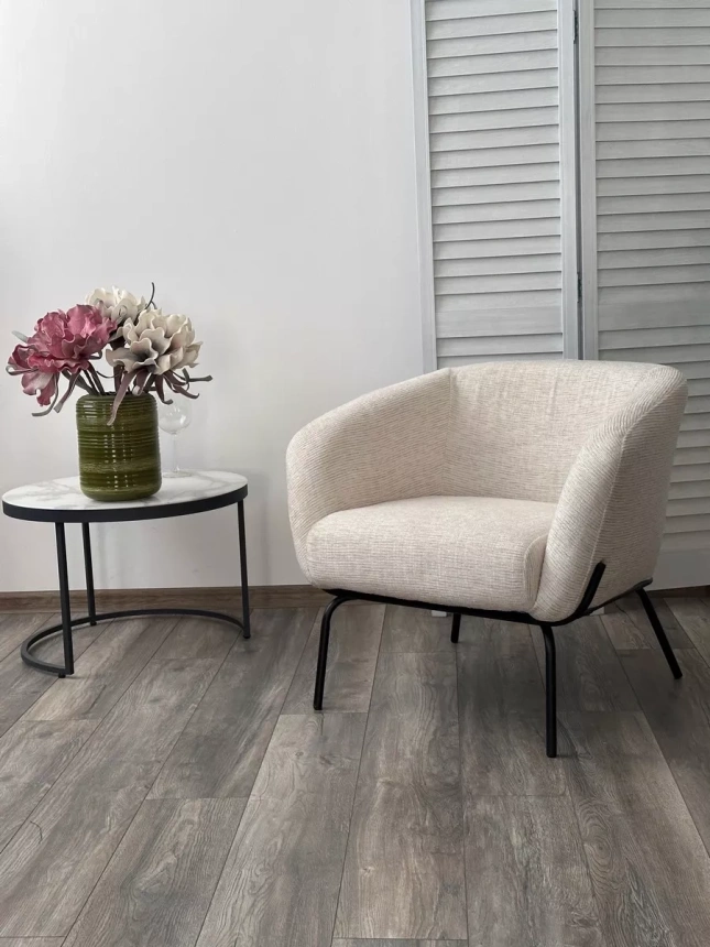 Стул-кресло Harper, Modica-040 бежево-белый, ткань, черный каркас