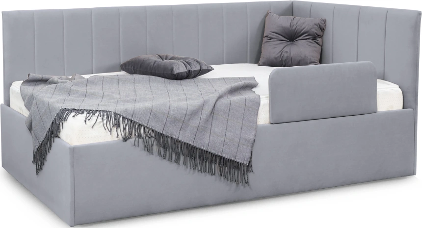 Кровать односпальная Хеппи-2, мягкая, велюр Мора серый