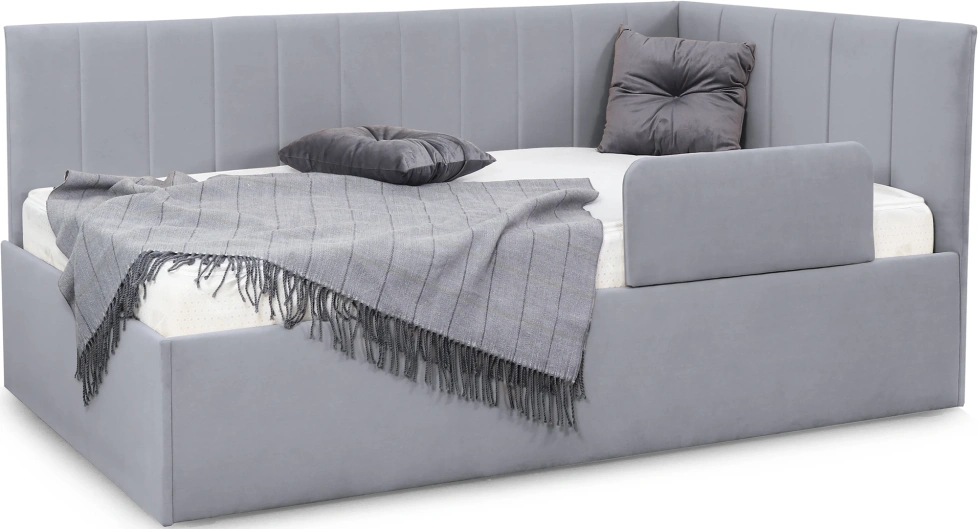 Кровать односпальная Хеппи-2, мягкая, велюр Мора серый