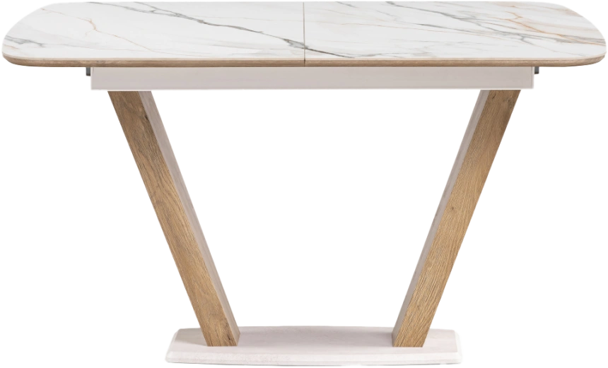 Кухонный обеденный раздвижной стол Петир, 120(160), керамика, gilt white, каркас дуб монтана
