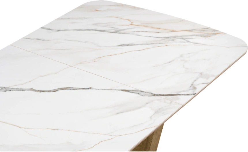 Кухонный обеденный раздвижной стол Петир, 120(160), керамика, gilt white, каркас дуб монтана