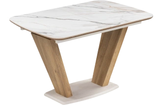 Кухонный обеденный раздвижной стол Петир, 120(160), керамика, gilt white, каркас дуб монтана