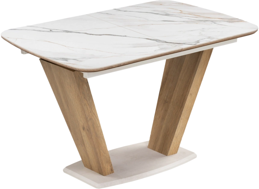 Кухонный обеденный раздвижной стол Петир, 120(160), керамика, gilt white, каркас дуб монтана