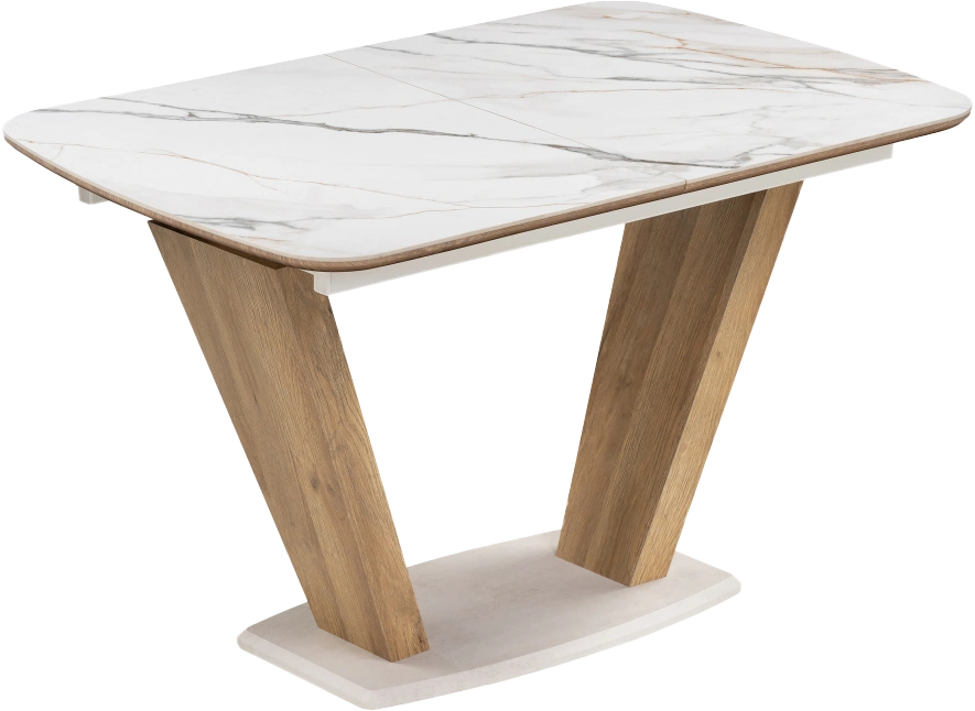 Кухонный обеденный раздвижной стол Петир, 120(160), керамика, gilt white, каркас дуб монтана