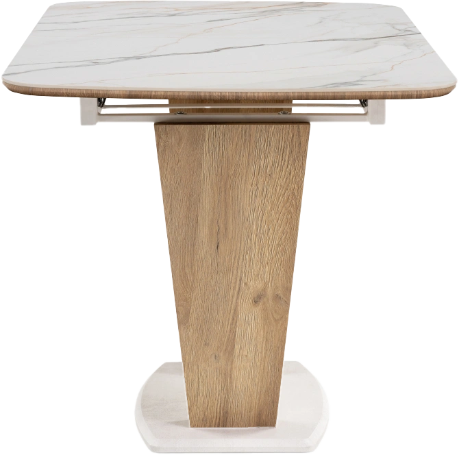 Кухонный обеденный раздвижной стол Петир, 120(160), керамика, gilt white, каркас дуб монтана