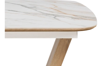 Кухонный обеденный раздвижной стол Петир, 120(160), керамика, gilt white, каркас дуб монтана