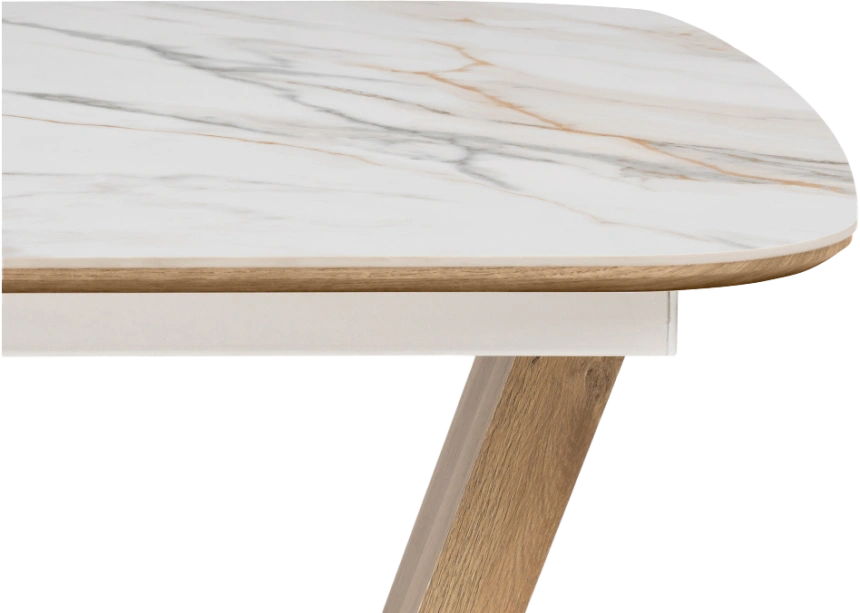 Кухонный обеденный раздвижной стол Петир, 120(160), керамика, gilt white, каркас дуб монтана