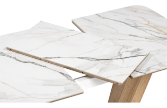 Кухонный обеденный раздвижной стол Петир, 120(160), керамика, gilt white, каркас дуб монтана