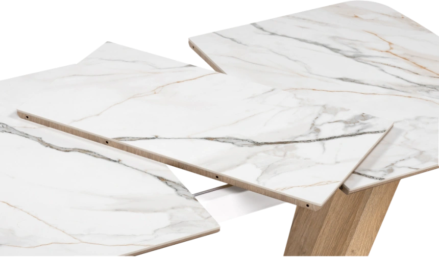 Кухонный обеденный раздвижной стол Петир, 120(160), керамика, gilt white, каркас дуб монтана