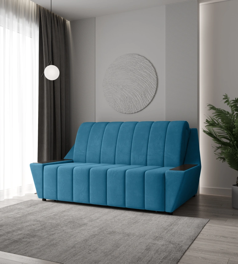 ​Диван прямой Канзас 160, модель 065, Maxx 754 (синий) / венге