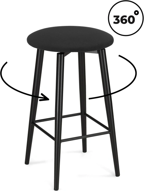 Полубарный табурет Гангток, крутящийся, черный / черный матовый