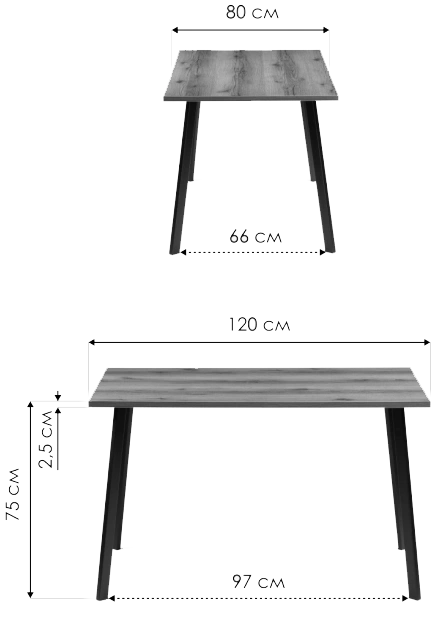 Кухонный стол Тринити Лофт, 120x80, ЛДСП, дуб вотан, каркас белый матовый