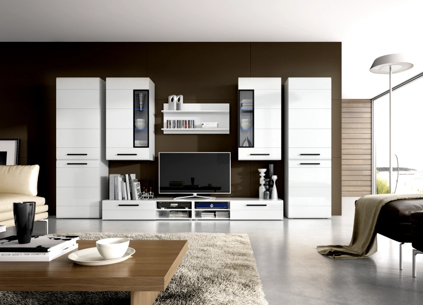 Тумба под ТВ Кёльн 1220, с ящиками, белый аляска / белый гланец