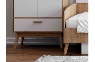 Модульная спальня молодежная Калгари, композиция 1, дуб светлый / белый матовый