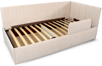 Кровать односпальная Хеппи-2, мягкая, велюр Мора бежевый