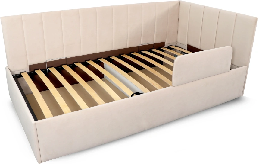 Кровать односпальная Хеппи-2, мягкая, велюр Мора бежевый