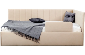 Кровать односпальная Хеппи-2, мягкая, велюр Мора бежевый