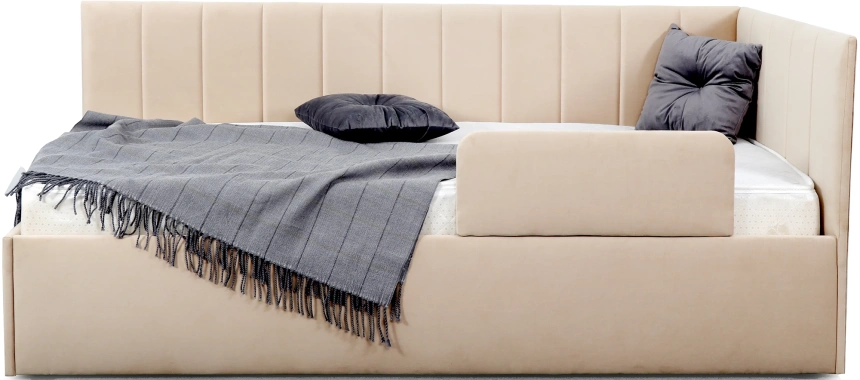 Кровать односпальная Хеппи-2, мягкая, велюр Мора бежевый