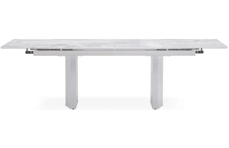 Обеденный раздвижной стол Монерон, 200(260)x100x77, стекло, белый мрамор / белый