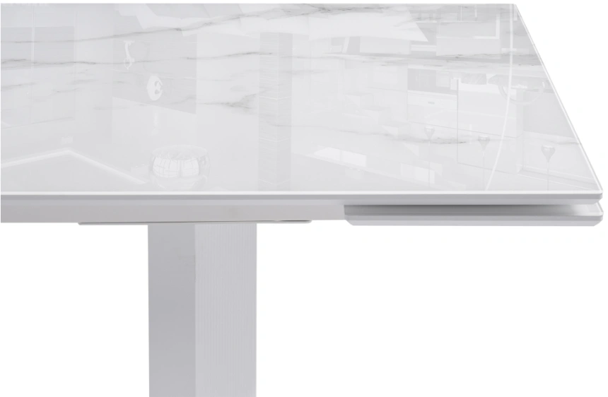 Обеденный раздвижной стол Монерон, 200(260)x100x77, стекло, белый мрамор / белый