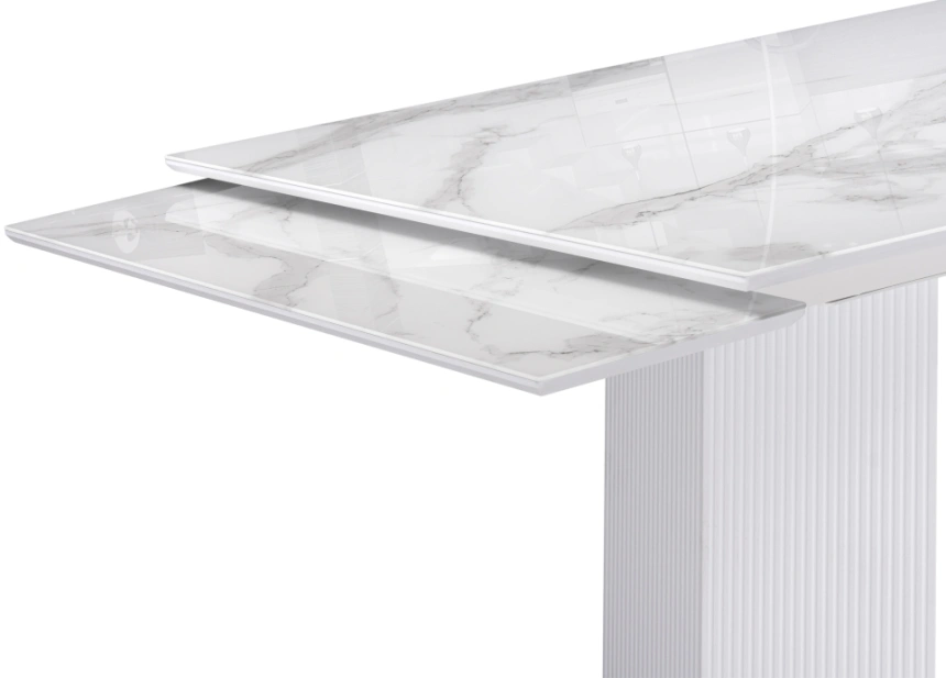 Обеденный раздвижной стол Монерон, 200(260)x100x77, стекло, белый мрамор / белый