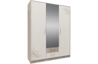 Шкаф 3-х дверный Камила, с зеркалом и ящиками, Ясень светлый / Бежевый
