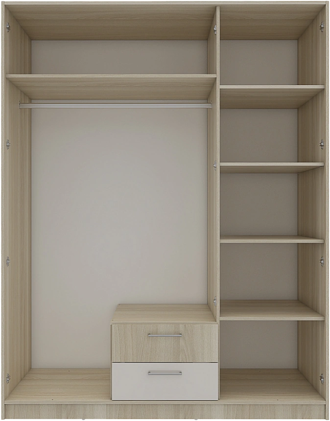 Шкаф 3-х дверный Камила, с зеркалом и ящиками, Ясень светлый / Бежевый