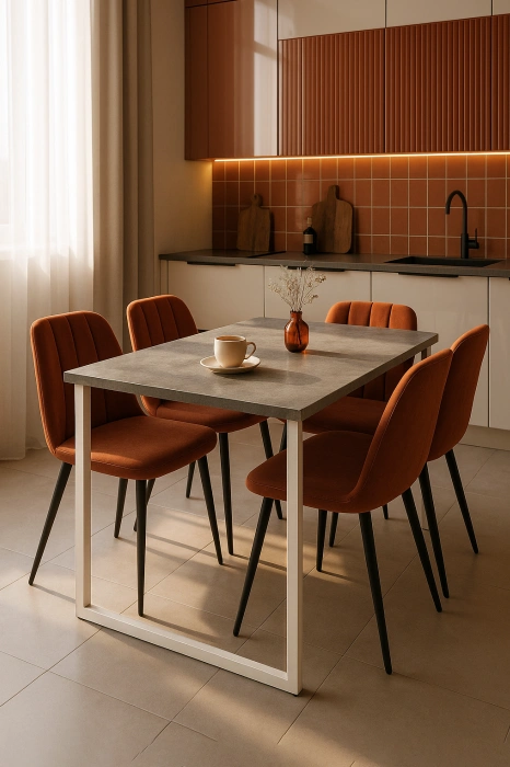 Обеденный стол Лиман, 140 x 80, бетон светлый / белый матовый