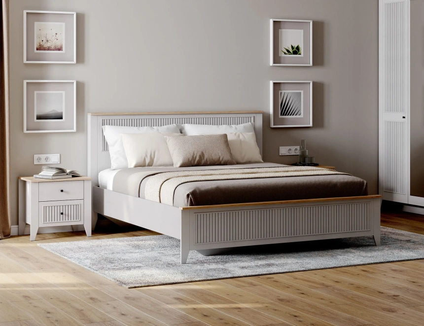 Кровать Валенсия 140, полутораспальная, персидский жемчуг / дуб натуральный светлый