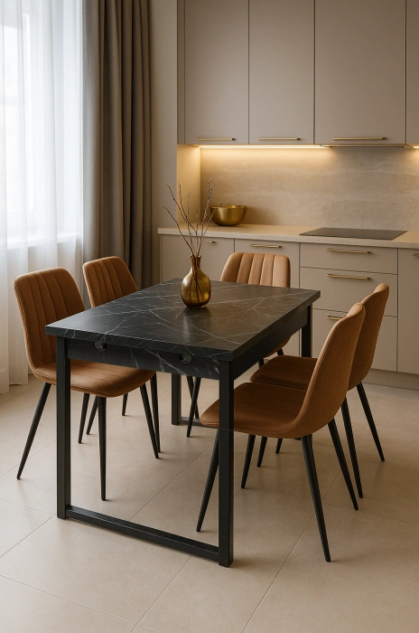 Кухонный раздвижной стол Форли, 90(150)х67х77, файерстоун / черный матовый