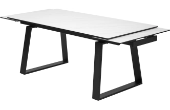 Кухонный стол раздвижной Vasto 200, Marbles KL-99, Белый мрамор матовый, итальянская керамика, черный каркас