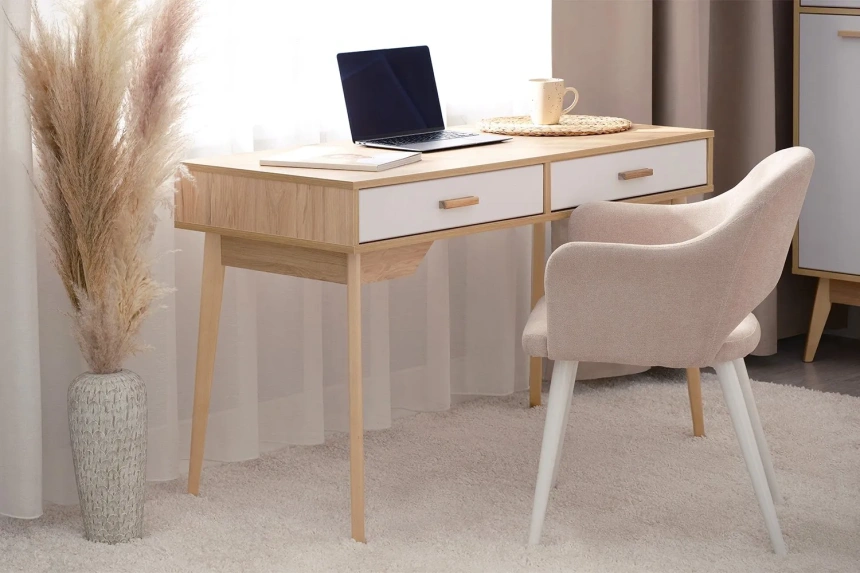 Стол письменный Калгари, с ящиками, дуб светлый / белый матовый