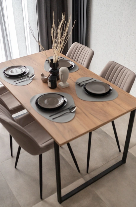 Обеденный стол Лиман, 140 х 80, дуб крафт золотой / черный матовый