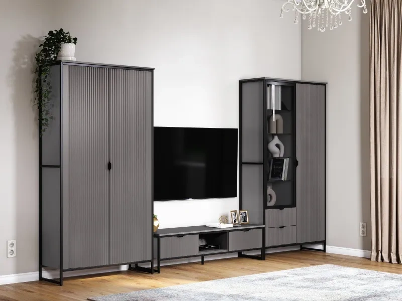 Тумба Нора, с двумя ящиками, металл бруклин / графит