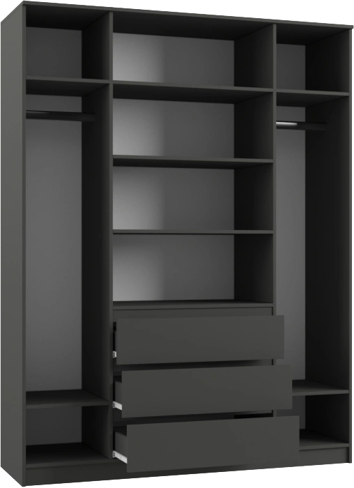 Шкаф четырехдверный Мадера, распашной для одежды, ЛДСП графит новый