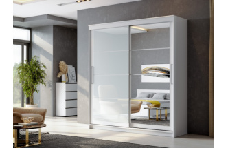 Шкаф-купе Лайн 2, двухдверный с зеркалом, белый текстурный