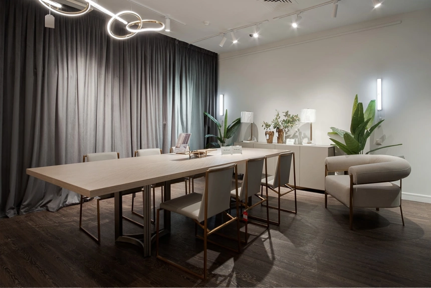 Обеденный стол 58DB-17035, 300x120x77, МДФ, Шпон, светло-коричневый / серый 