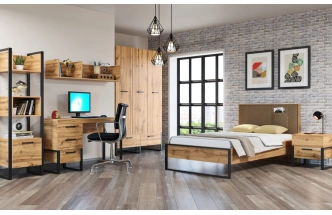 Односпальная кровать Iris, 90x200, металл, дуб вотан / черный муар