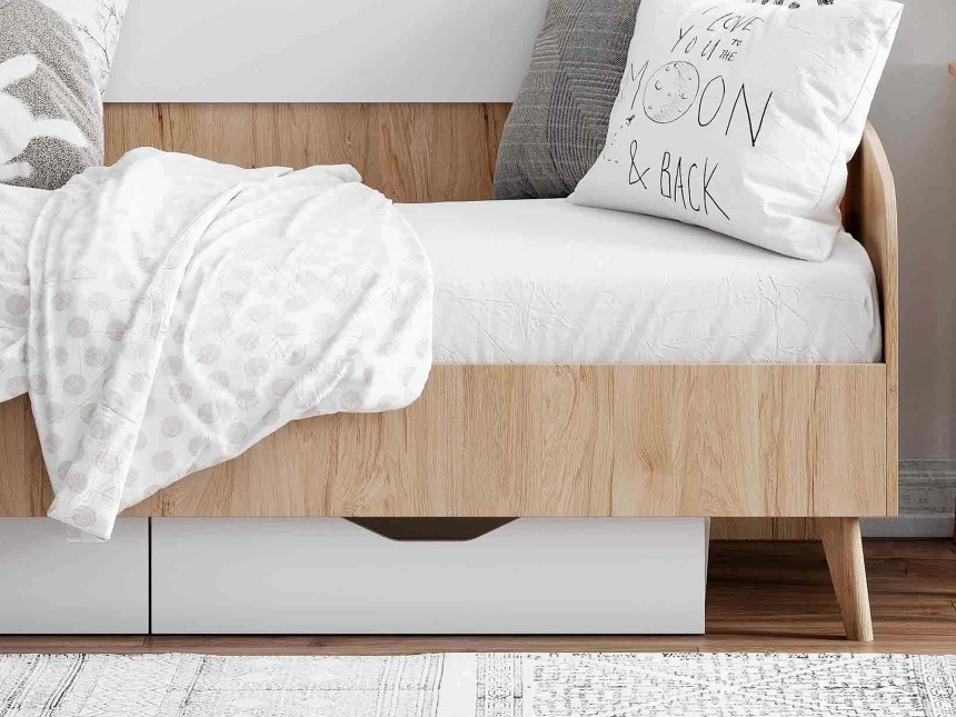 Модульная спальня молодежная Калгари, композиция 2, дуб светлый / белый матовый