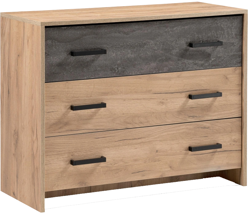 Комод Taika, с тремя ящиками, дуб золотой / камень темный