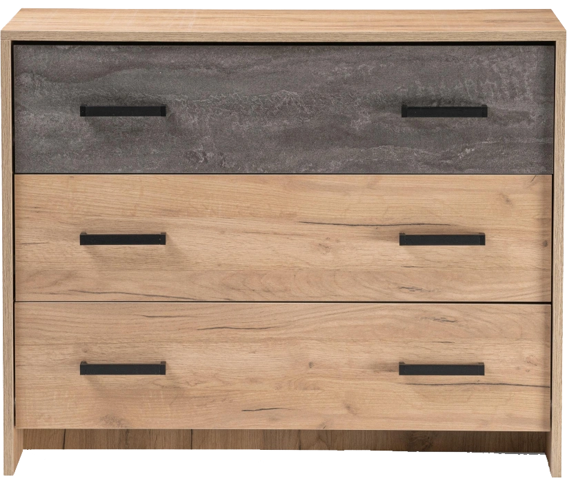 Комод Taika, с тремя ящиками, дуб золотой / камень темный