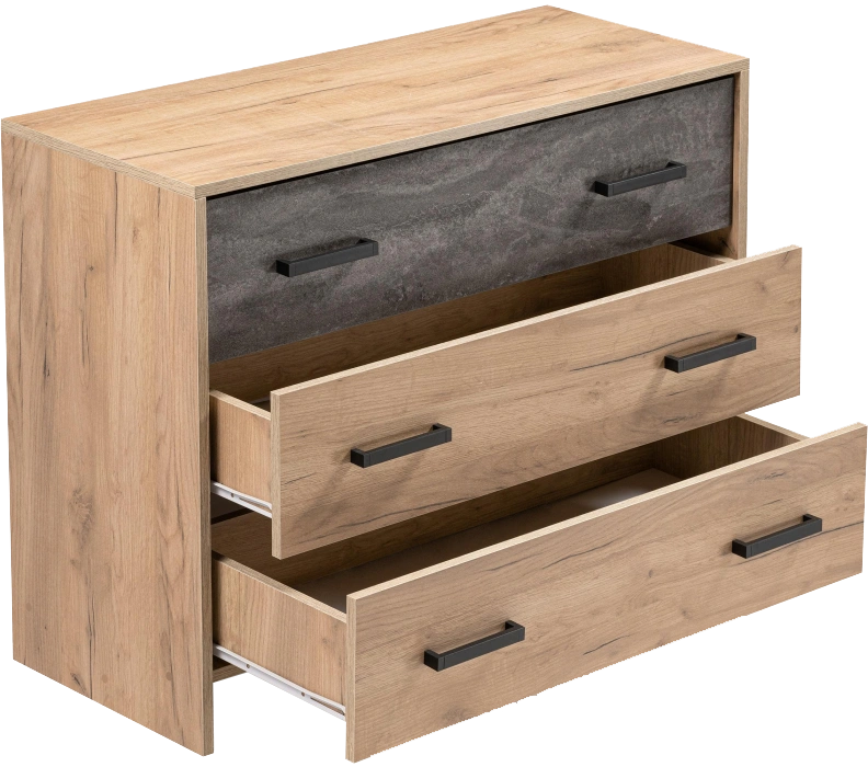 Комод Taika, с тремя ящиками, дуб золотой / камень темный