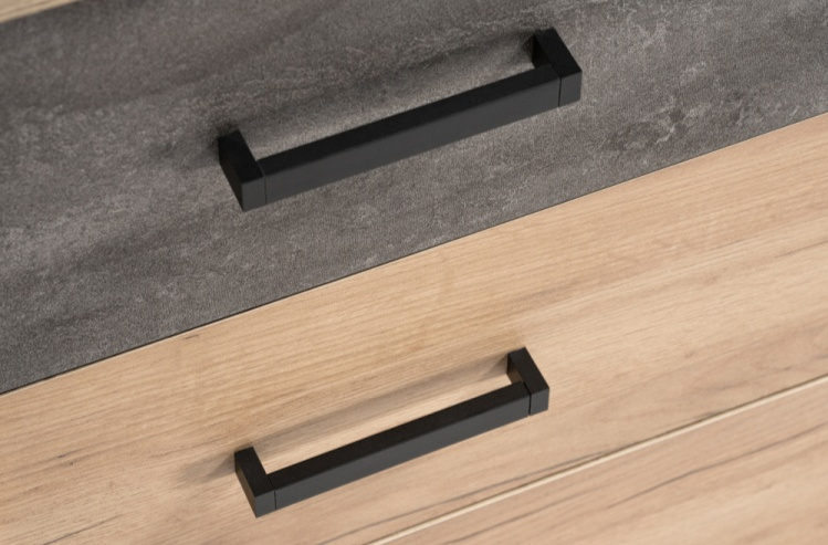 Комод Taika, с тремя ящиками, дуб золотой / камень темный