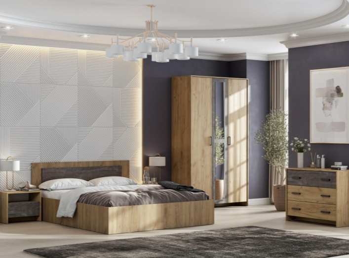 Комод Taika, с тремя ящиками, дуб золотой / камень темный