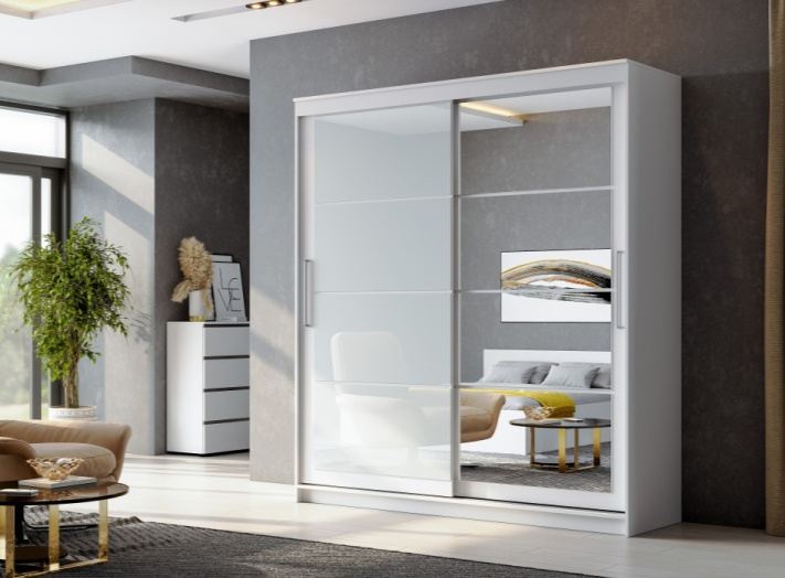 Шкаф-купе Лайн 1.6, двухдверный с зеркалом, белый текстурный