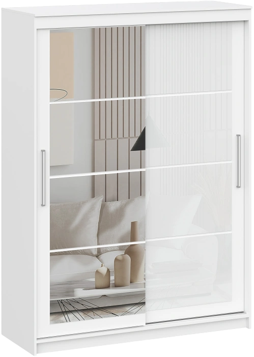 Шкаф-купе Лайн 1.6, двухдверный с зеркалом, белый текстурный